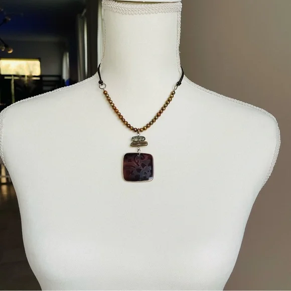 SILPADA | Retired Black Pen Shell Carved Pendant Sterling Silver 15"+3" Necklace - Picture 13 of 14